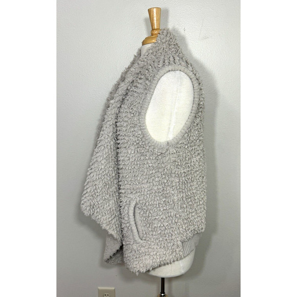 Barefoot Dreams Loop Knit Fringe Cascading Vest Cozy Chic Fleece Bone, XL - Picture 7 of 14